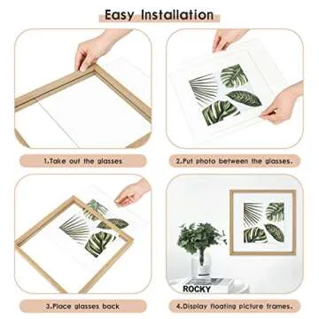 MUYE 12x12 Floating Frame Set of 2,Double Glass Rustic Square Photo Frame,Display Any Size Photo up to 12x12,Wall Mount or Tabletop Standing Natural