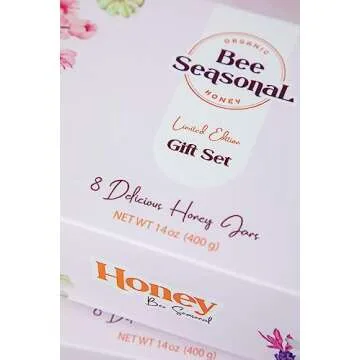 Bee Seasonal Organic & Raw Honey Gift Box - 8 Pack - 14oz.