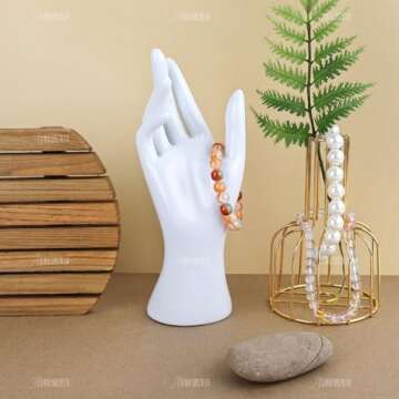 AUEAR, Female Mannequin Hand Display for Jewelry Holder Bracelet Necklace Ring Stand (White, 8.66"x2.95", 1 Pack)