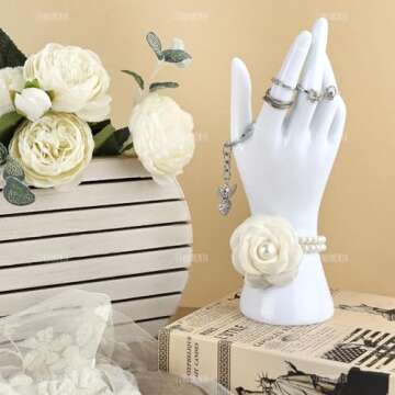 AUEAR, Female Mannequin Hand Display for Jewelry Holder Bracelet Necklace Ring Stand (White, 8.66"x2.95", 1 Pack)