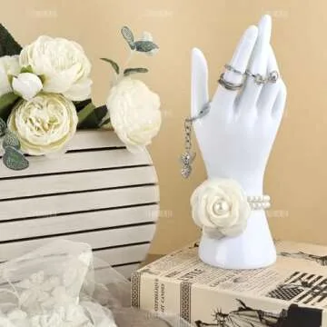AUEAR, Female Mannequin Hand Display for Jewelry Holder Bracelet Necklace Ring Stand (White, 8.66"x2.95", 1 Pack)