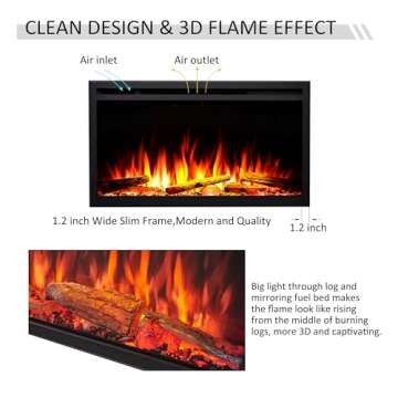 LegendFlame 33" W Smart Wall Mount & in Wall Recessed Electric Fireplace Insert, Heater 750W/1500W, Multi Colors of Flame & Fuel Bed, Alexa/Google Assistant Enabled