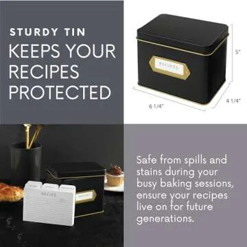 Jot & Mark Recipe Card Gift Box, 25 4x6 inch Cards, 14 Dividers, Decorative Tin Box