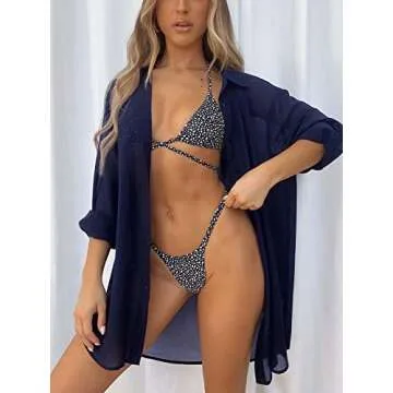Stylish Women's Swimsuit Beach Cover Up in Navy Blue