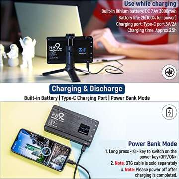 Weeylite RB9 RGB Camera Video Light, App Control 12W LED On Camera Light with Tripod, 2500-8500K 360° Full Color CRI 95+ RGB Video Light Panel for Portable Photography Lighting Video Recording TikTok