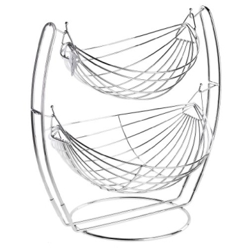 MyGift® Silver Metal 2 Tier Hammock Style Fruit Basket Bowl and Vegetable Produce Storage Rack Kitc...