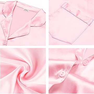SWOMOG Long Sleeve Pajamas Set Silk Satin Sleepwear Button Down Pjs Loungewear with Pocket Light Pink X-Small