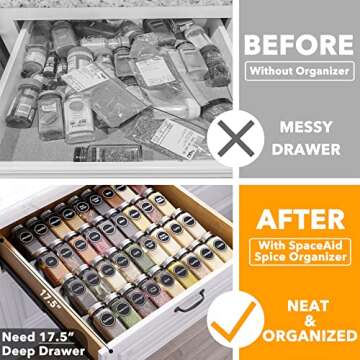 SpaceAid Spice Drawer Organizer with 36 Spice Jars, 386 Spice Labels, 4 Tier Seasoning Rack Tray Ins...