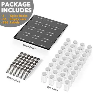 SpaceAid Spice Drawer Organizer with 36 Spice Jars, 386 Spice Labels, 4 Tier Seasoning Rack Tray Insert for Kitchen Drawers, 16.75" Wide x 17.5" Deep