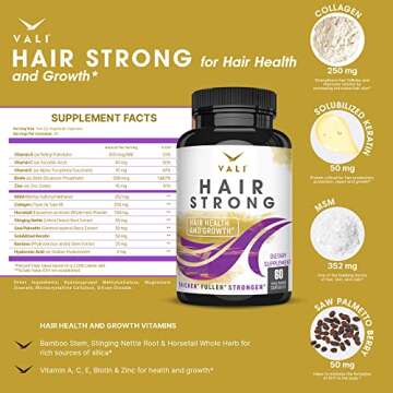 VALI Hair Strong Health & Growth Vitamins with Biotin, Keratin & Collagen - 60 Veggie Capsules. Extra Strength Supplement for Stronger, Thicker, Fuller, Healthier Hair, Skin & Nails. for Women & Men