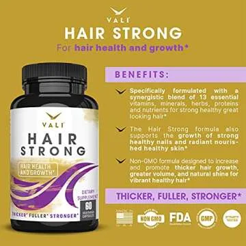 VALI Hair Strong Health & Growth Vitamins with Biotin, Keratin & Collagen - 60 Veggie Capsules. Extra Strength Supplement for Stronger, Thicker, Fuller, Healthier Hair, Skin & Nails. for Women & Men