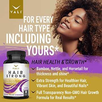 VALI Hair Strong Health & Growth Vitamins with Biotin, Keratin & Collagen - 60 Veggie Capsules. Extra Strength Supplement for Stronger, Thicker, Fuller, Healthier Hair, Skin & Nails. for Women & Men