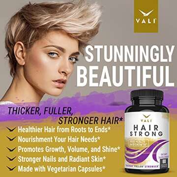 VALI Hair Strong Health & Growth Vitamins with Biotin, Keratin & Collagen - 60 Veggie Capsules. Extra Strength Supplement for Stronger, Thicker, Fuller, Healthier Hair, Skin & Nails. for Women & Men