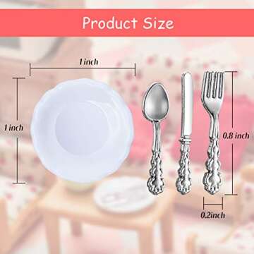 12 Pieces 1:12 Scale Miniature Plates and 12 Pieces Knives Forks Spoons Metal Tableware Dollhouse Mi...