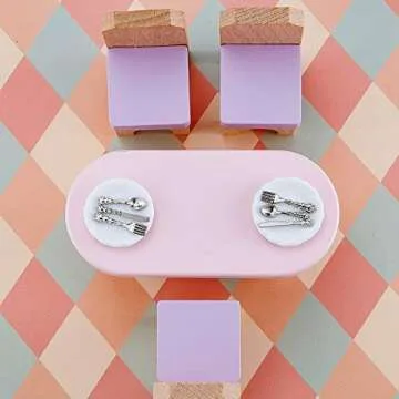 12 Pieces 1:12 Scale Miniature Plates and 12 Pieces Knives Forks Spoons Metal Tableware Dollhouse Miniatures Porcelain Plate Set Dollhouse Kitchen Decoration Accessories