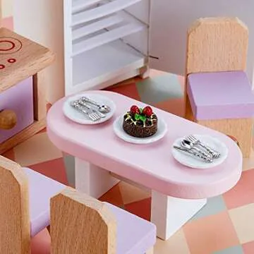 12 Pieces 1:12 Scale Miniature Plates and 12 Pieces Knives Forks Spoons Metal Tableware Dollhouse Miniatures Porcelain Plate Set Dollhouse Kitchen Decoration Accessories