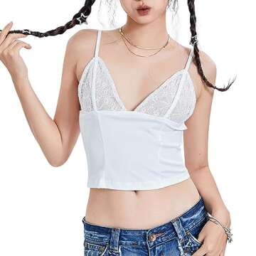 Women Sexy Crop Cami Tops Spaghetti Strap Bodycon Sleeveless Backless V Neck Lace Vest Top Y2K Streetwear Camisole