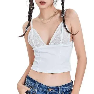 Women Sexy Lace Crop Cami Top V Neck Sleeveless Chic