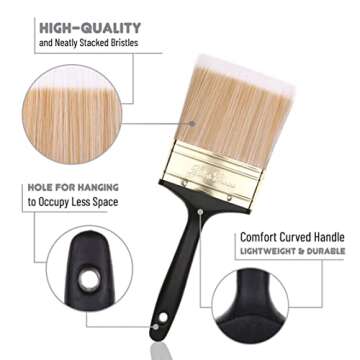 Bates- Deck Stain Brush, 4 Inch, Soft Tip Paint Brushes for Walls, Trim Paint Brushes, Stain Brush, Paint Brushes for Painting Walls, Oil Paint Brush