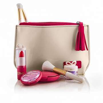 Pretend Makeup for Girls - 8 Piece Set - Play Accessories Kit - PU Leather Cosmetic Case - Toddler Makeup Purse for Kids - Princess Toy - Girl Toys for 3 4 5 6 7 8 Year Old - Gifts for Girls 3-5