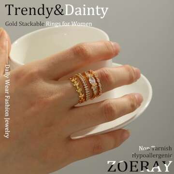 ZOERAY Stackable Rings for Women that Don't Tarnish Trendy Dainty Stacking Cubic Zirconia Thumb Rings Set Statement Promise Wedding Bands for Women Jewelry Rings Size 6-10