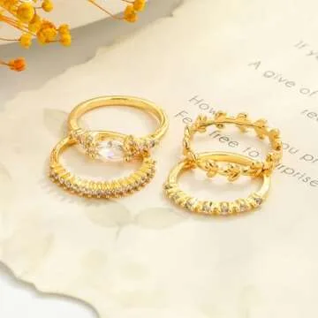 ZOERAY Stackable Rings for Women that Don't Tarnish Trendy Dainty Stacking Cubic Zirconia Thumb Rings Set Statement Promise Wedding Bands for Women Jewelry Rings Size 6-10