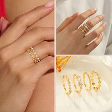 ZOERAY Stackable Rings for Women that Don't Tarnish Trendy Dainty Stacking Cubic Zirconia Thumb Rings Set Statement Promise Wedding Bands for Women Jewelry Rings Size 6-10