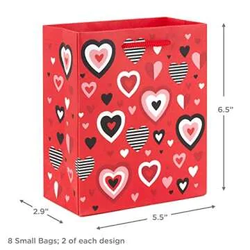 Hallmark 6" Small Valentine's Day Gift Bags (8 Bags, 4 Designs: Hearts, Rainbows, Pug Puppy) for Kids, Classroom Parties, Galentines Day