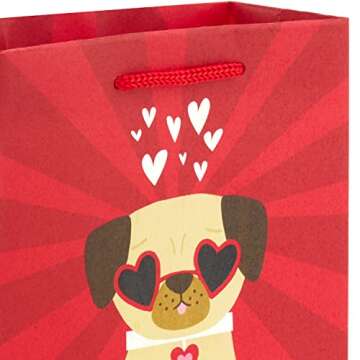 Hallmark 6" Small Valentine's Day Gift Bags (8 Bags, 4 Designs: Hearts, Rainbows, Pug Puppy) for Kids, Classroom Parties, Galentines Day