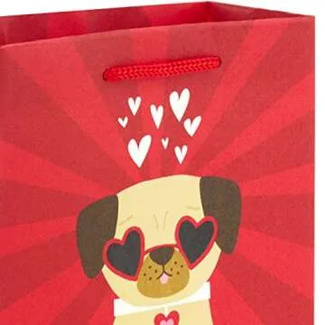 Hallmark 6" Small Valentine's Day Gift Bags (8 Bags, 4 Designs: Hearts, Rainbows, Pug Puppy) for Kids, Classroom Parties, Galentines Day