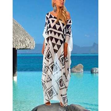 Chiffon Geometric Print Beach Dress Cover Up for Women