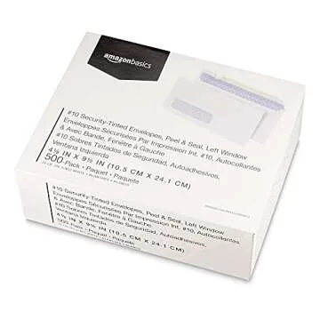 Amazon Basics #10 Security-Tinted Self-Seal Business Envelopes with Left Window, Peel & Seal Closure - 500-Pack, White