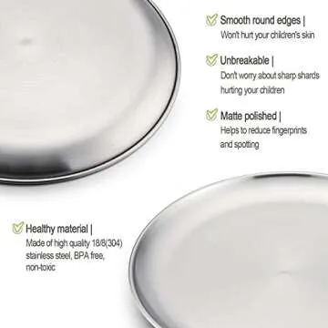 HaWare Kids Stainless Steel Plates, 4 Pack, Safe & Durable
