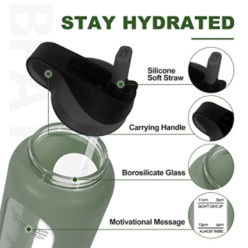 PROBTTL 32 Oz Glass Water Bottle with Time Marker