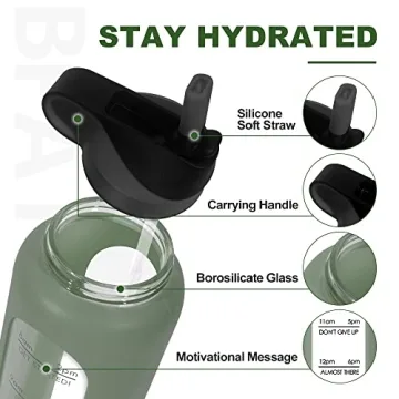 PROBTTL 32 Oz Glass Water Bottle with Time Marker