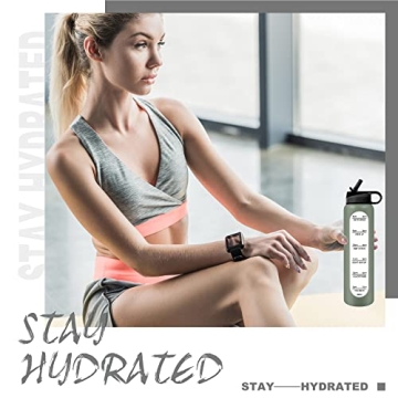 PROBTTL 32 Oz Glass Water Bottle with Time Marker