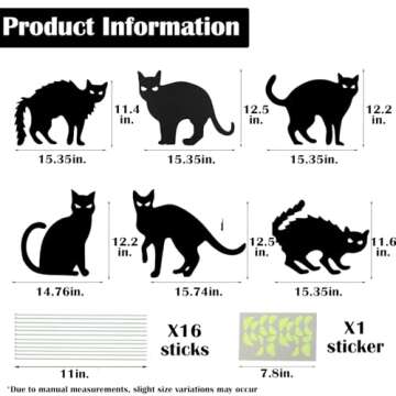 Halloween Yard Sign Decorations for Patio Outdoor - 6 Packs Scary Silhouette Black Cat Decor with St...