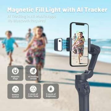 L7C Pro KIT, Gimbal Stabilizer for TikTokers/Youtubers, Handheld Phone Gimbal with Magnetic AI Activ...
