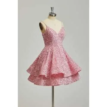 SUOLUOS Sequin Tiered Homecoming Dresses 2024 Spaghetti Straps Sparkly Short Prom Dresses Cocktail Gowns Grape for Teens US18W