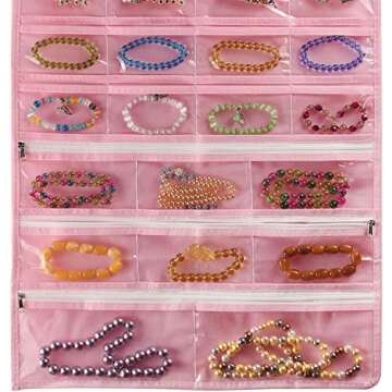 BB Brotrade Hanging Jewelry Organizer,Accessories Organizer,56 Pocket Organizer for Holding Jewelries (Pink-56 Pockets)