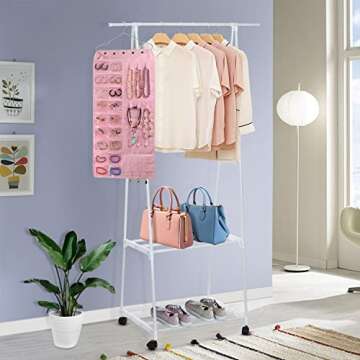 BB Brotrade Hanging Jewelry Organizer,Accessories Organizer,56 Pocket Organizer for Holding Jewelries (Pink-56 Pockets)