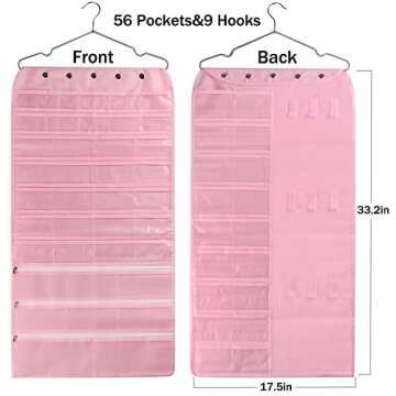 BB Brotrade Hanging Jewelry Organizer,Accessories Organizer,56 Pocket Organizer for Holding Jewelries (Pink-56 Pockets)