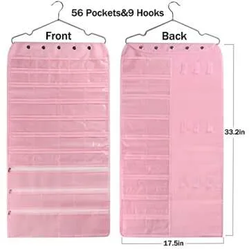 BB Brotrade Hanging Jewelry Organizer,Accessories Organizer,56 Pocket Organizer for Holding Jewelries (Pink-56 Pockets)