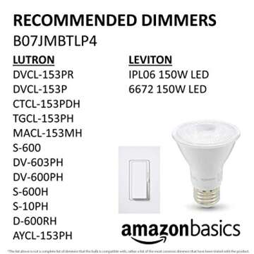Amazon Basics 7 W Equivalent 50W, Daylight White, Dimmable, 10,000 Hour Lifetime, PAR20 LED Light Bulb , 6-Pack