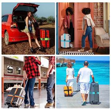 BILIONE 4 Pack Luggage Straps 79" Long Belts Keep Suitcase Secure While Traveling, TSA Approved Add a Bag Premium Accessory for Travel Bag Closure (Blue+Orange+Rose Pink+Green)