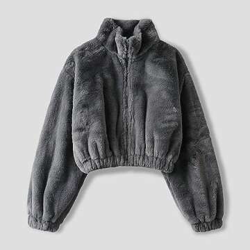 Women's Autumn Winter Short Coat Loose Zip Up Jacket Cardigan Plush Outerwear Women Solid Color Zip up Jacket