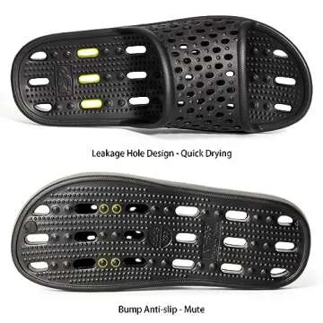 Xomiboe Shower Shoes Men Shower Slippers Women Non Slip Flip Flops Bathroom for College Dorm Room Essentials Sandals Slides With Holes Students Boys Girl Gym (Black,EU44-45)