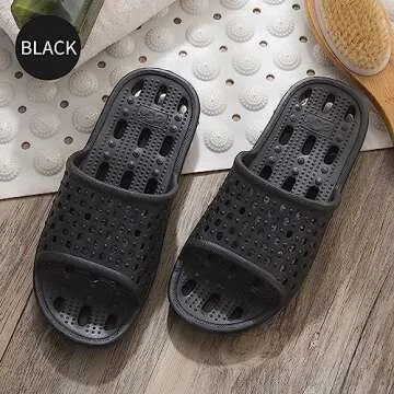 Xomiboe Shower Shoes Men Shower Slippers Women Non Slip Flip Flops Bathroom for College Dorm Room Essentials Sandals Slides With Holes Students Boys Girl Gym (Black,EU44-45)