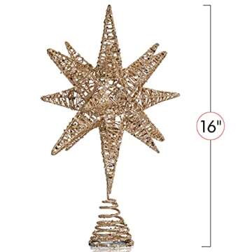 Ornativity Whie Gold Star Tree Topper – Christmas Gold 3D Glitter Star Toppers Ornament Treetop Xmas Trees Top Decoration Holiday Decor 16"