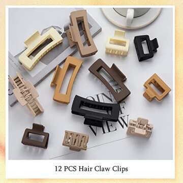 12 Pack Large Hair Clips, 90's Vintage Beige Combination - Strong Hold Claw Clips for Thick and Thin Hair, Colors for Women & Girls (12 PCS)